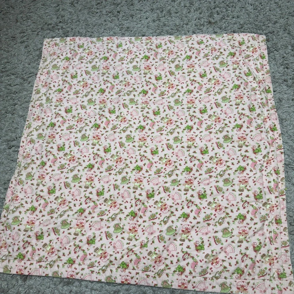 Vintage Strawberry Shortcake Patchwork Quilt Pink Green Handmade 45